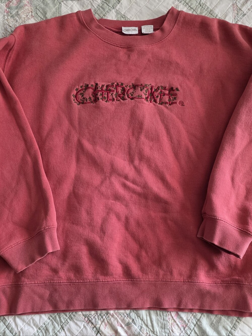 Cherokee Pink Crewneck Sweatshirt with Embroidered Logo